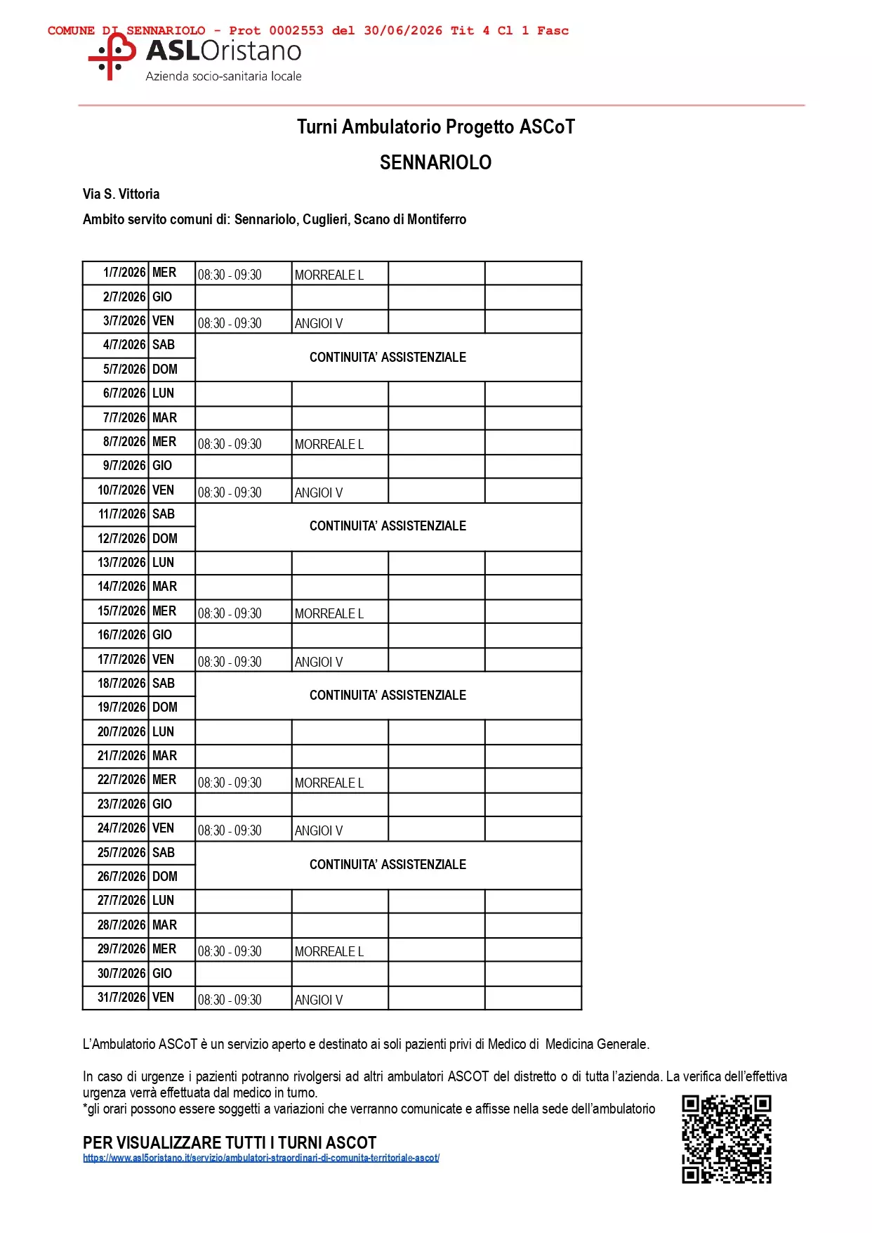 Turni ambulatorio medico Sennariolo
