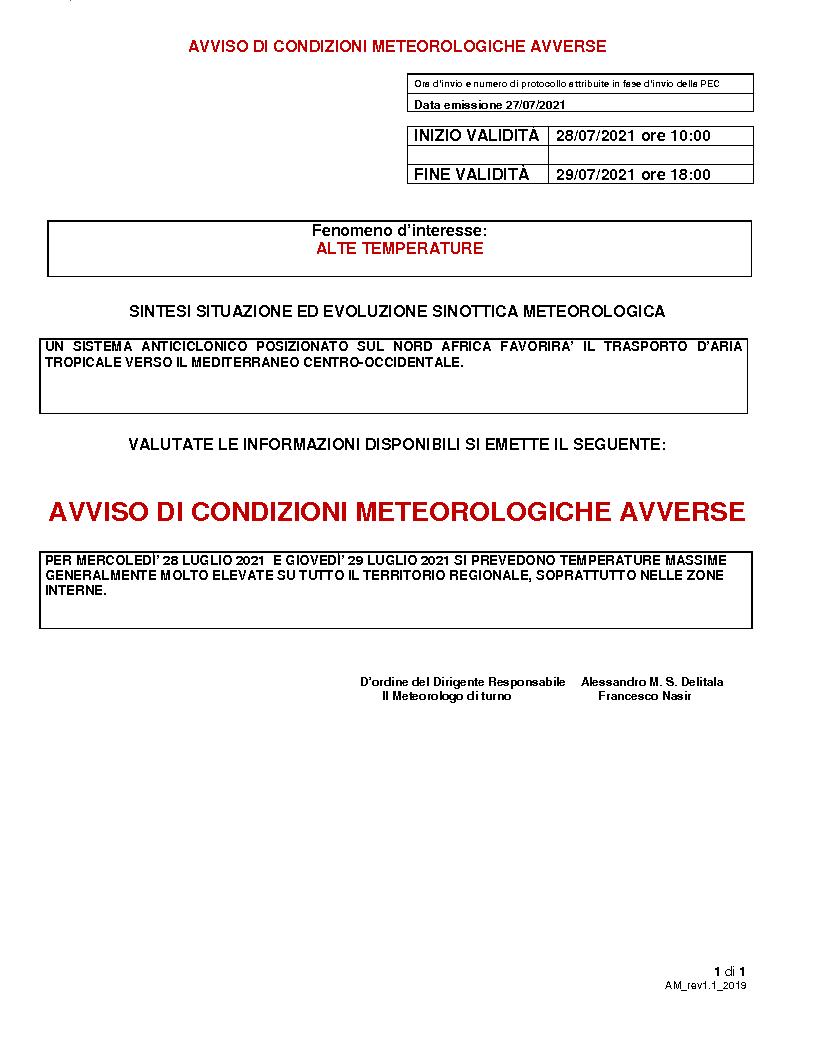Avviso condizioni meteo