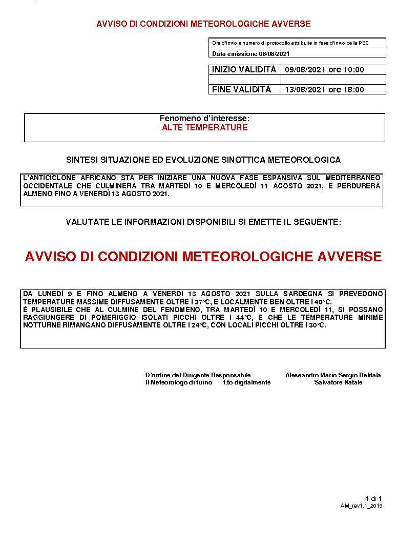 Avviso condizioni meteo
